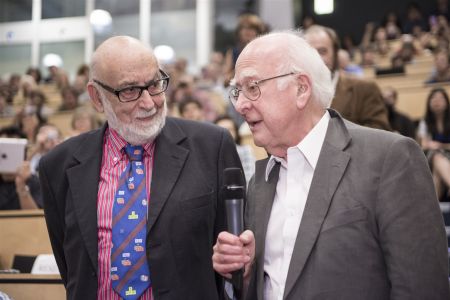 François Englert (left) and Peter Higgs at CERN on 4 July 2012, on the occasion of the announcement of the discovery of a Higgs boson by the ATLAS and CMS experiments (Image: Maximilien Brice/CERN)