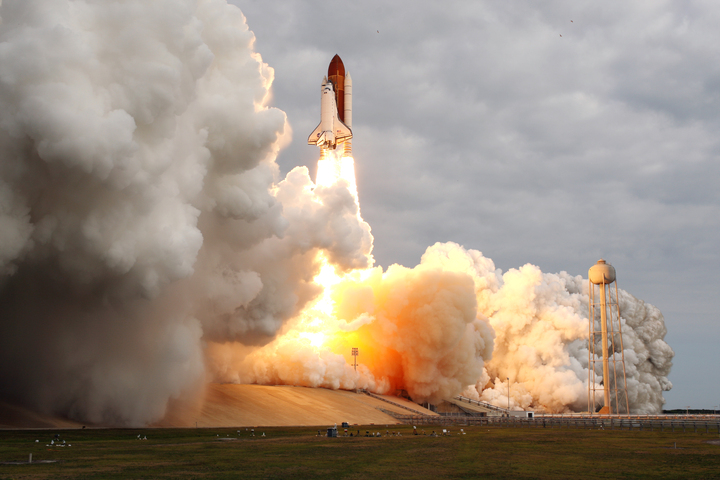 Endeavour carries AMS as it blasts off from the Kennedy Space Center. 