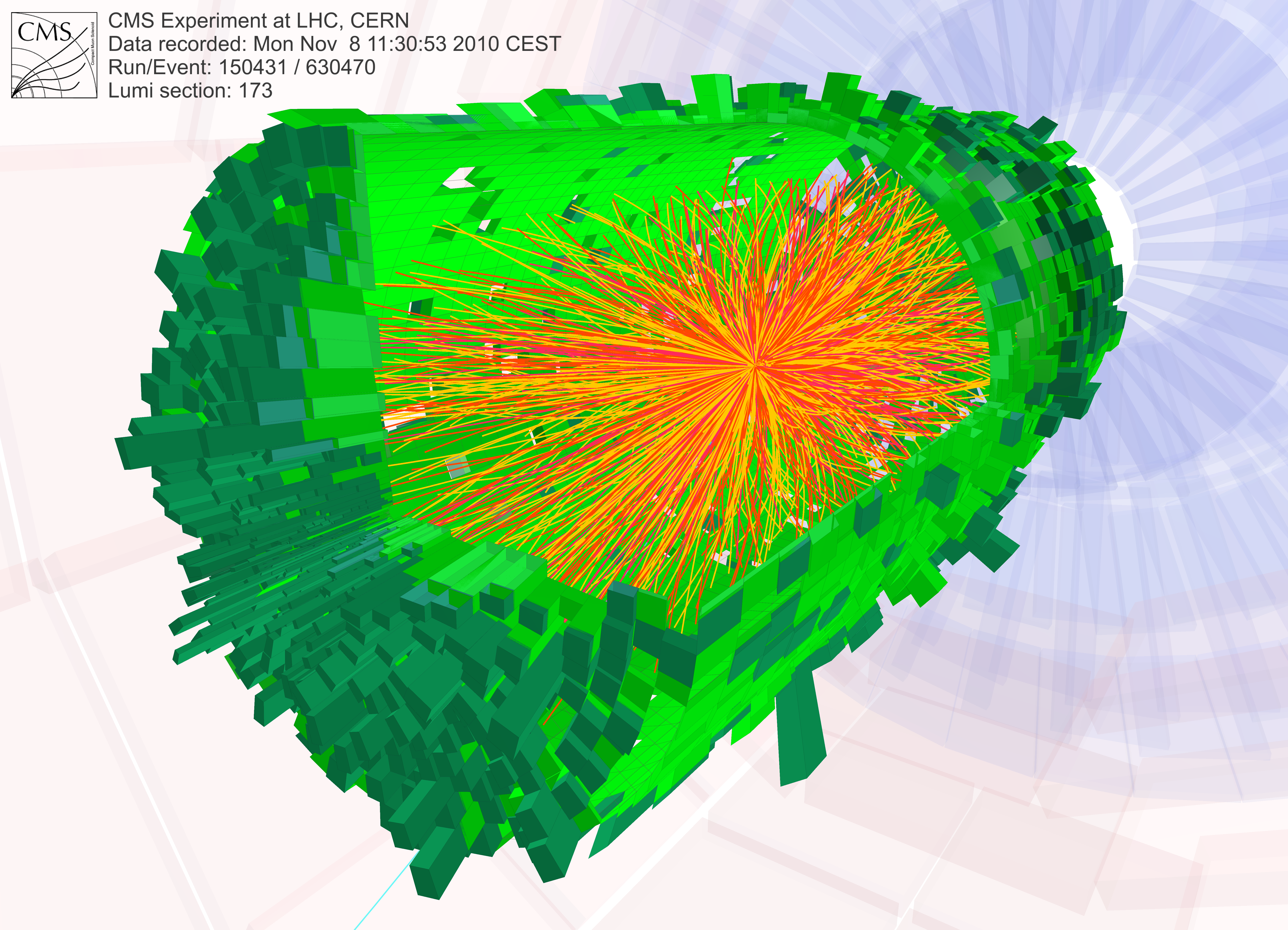 An event from one of the first heavy-ion collisions.