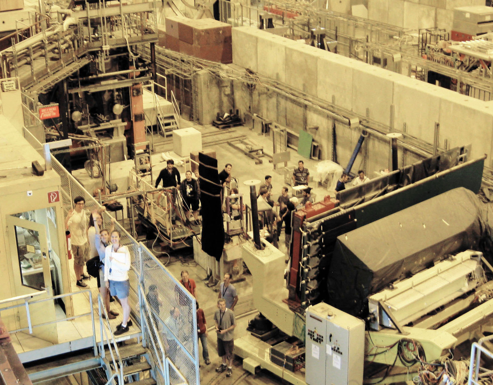 Overhead view of ECAL+HCAL test beam area. UMD crew can be seen on the left balc