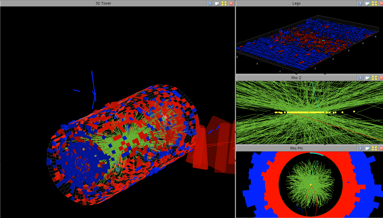 Image 1: Event display showing 78 reconstructed vertices in one beam crossing, obtained from a special high pile-up run.