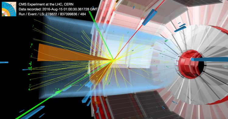 Event display of a collision consistent with tZq production