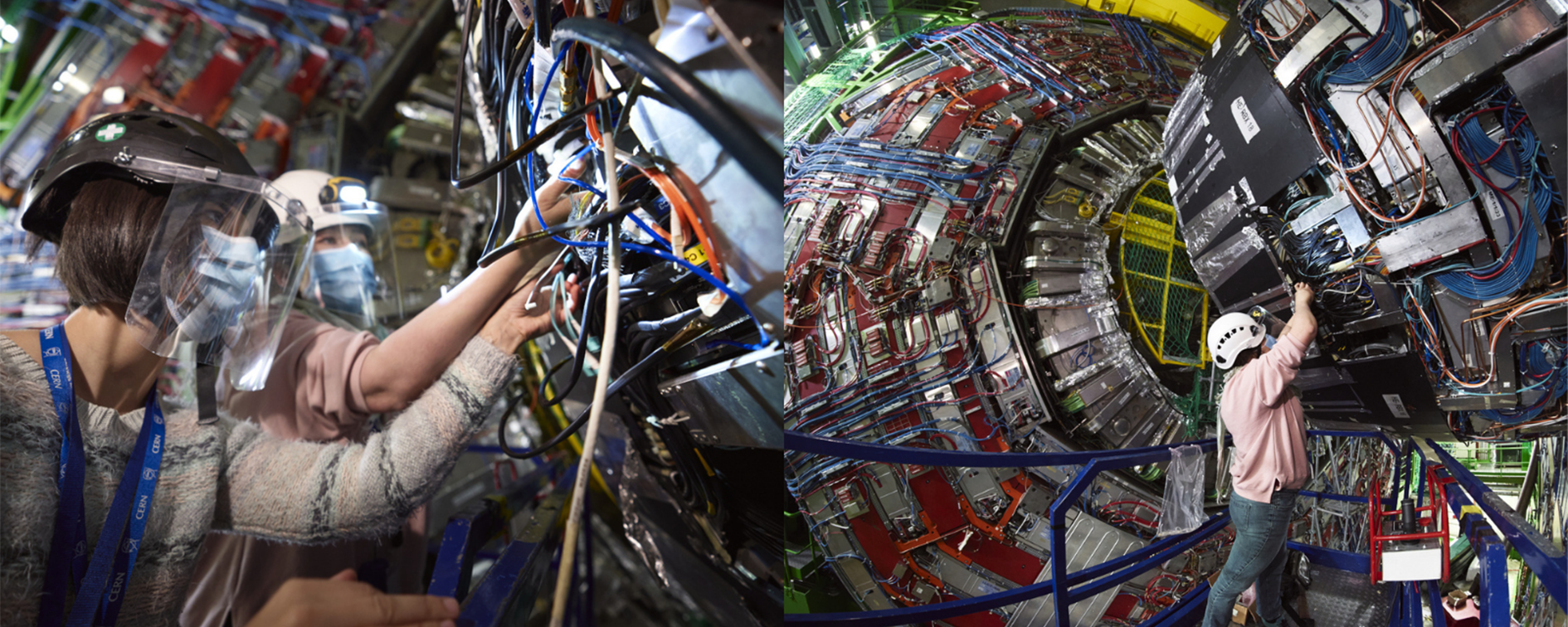 HCAL team members Maria Toms (left) and Irina Tlisova (right) beginning to remove the HCAL Endcap ngCCMs. Credit: J.M. Ordan, CERN