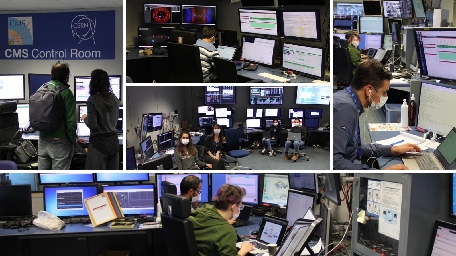 CMS members working in the control room during the pilot beams 