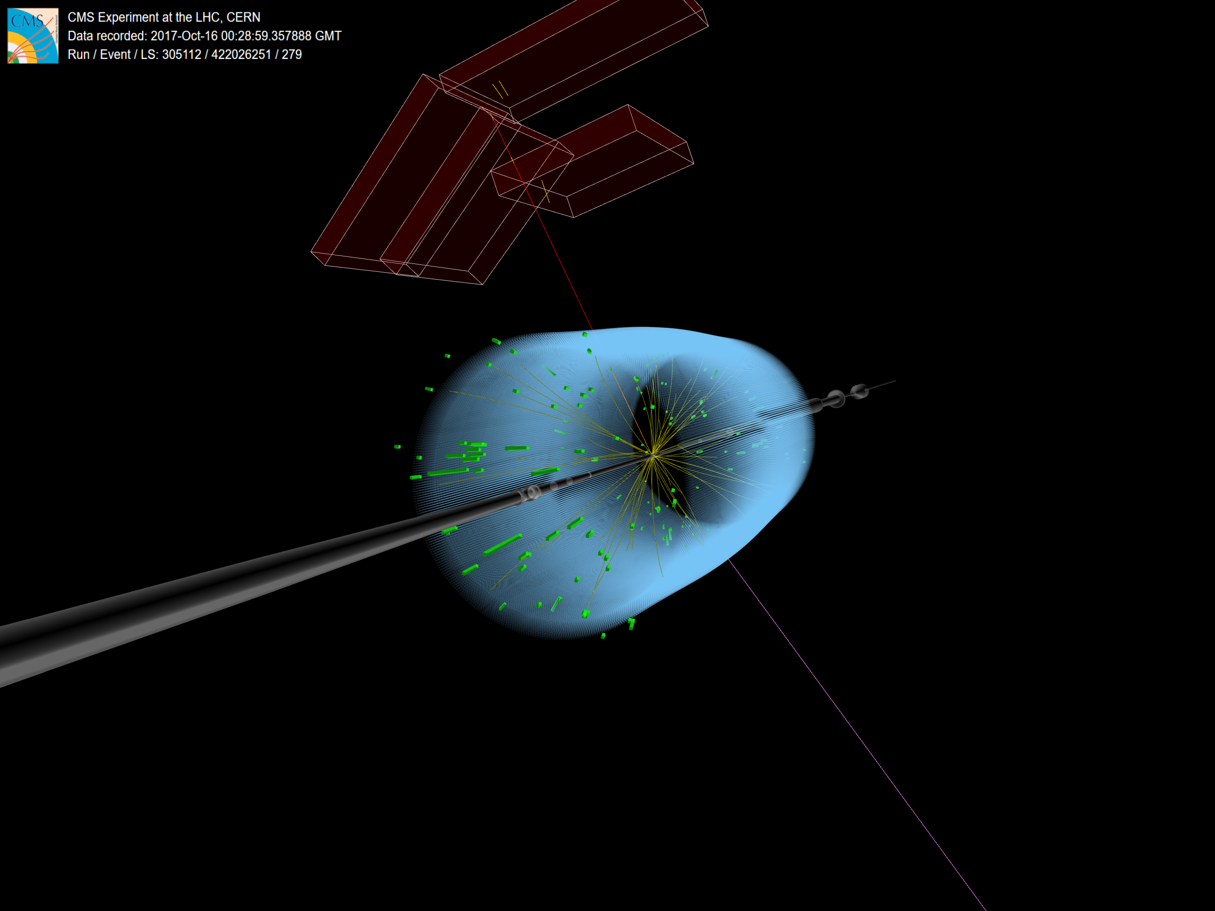 Event display with an electron. This is the highest MT muon+MET event recorded by CMS in Run 2