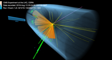 A graphical display of measurements made by the CMS detector